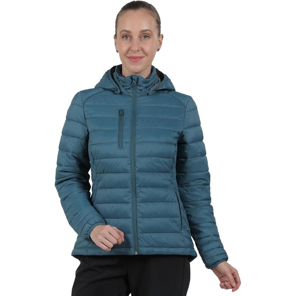 Women's Navy-blue Puffer Jacket Lightweight Coat With Hooded Water Pack-able